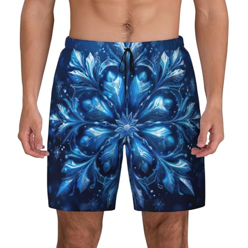 Blue Christmas Snowflake Print Men Stylish Functionality Swim Trunks Breathable Beach Shorts Surfing Gym Fishing
