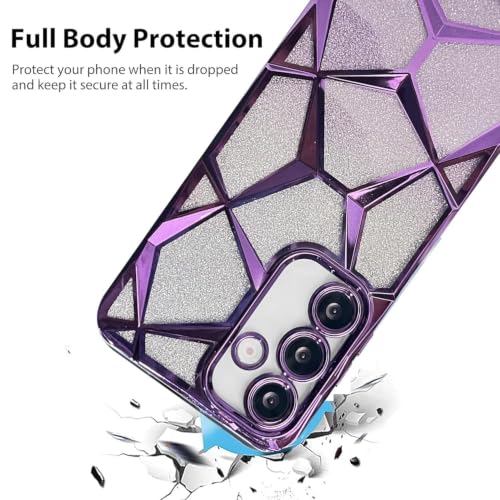 Image of VONZEE Gradient Glitter Case for Samsung Galaxy M16, Luxury Electroplated 3D Cube, Diamond Bling Shiny Soft TPU Clear Shockproof Case Women Girls Protective Phone Cover (Blue)