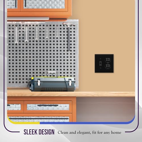 Image of ENERLITES Combination Toggle Light Switch /Duplex Receptacle Outlet Wall Plate, Mid-Size 2-Gang 4.88 inch x 4.92 inch, Polycarbonate Thermoplastic, 881121M-BK, Black (2 Pack)