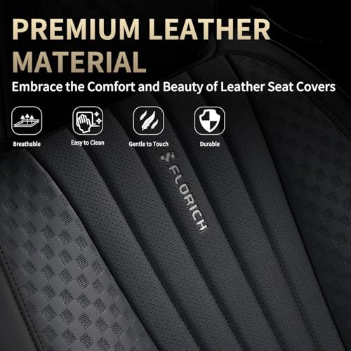 Image of FLORICH Car Seat Covers, Black Leather Car Seat Covers Front Seats, Premium Leatherette Car Seat Cushion for Cars, Automotive Seat Protectors Universal Fit for Most Sedans Cars SUV Trucks