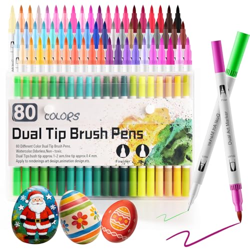 DEWEL Rotuladores Acuarelables, Rotuladores Lettering 80 Colores, Se Puede Difuminar con Agua, Ideal para Escribir, Marcar, Dibujar a Mano Alzada y Manualidades