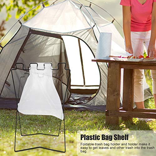 Image of Acouto Trash Bag Holder Leaf Bag Holder Stand Portable Trash Bag Rack Collapsible Trash Bag Organizer Iron Wire Folding Shelf for Camping Picnic Kitchen Barbecue Accessory BBQ Supplies