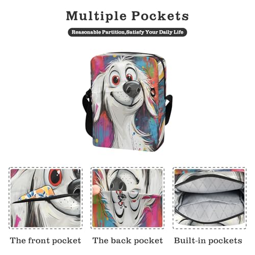 messenger bags for women men shoulder bag Shoulder Hand Bags Adjustable Strap for School School- Cartoon Watercolor White Dog2
