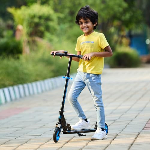 Image of Amazon Brand - Jam & Honey- Kick Scooter for Kids Ages 6-13 Years | Foldable with 3 Adjustable Height | 2 Wheels | BIS Certified | Max Weight Capacity 50kg (Blue)