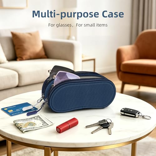 Image of FINTIE Double Sunglasses Case, Soft Portable Eyeglasses Pouch with Carabiner Clip, Dual Zipper Compartments for Men Women