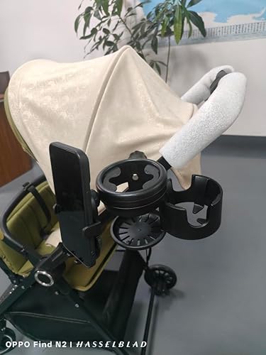 Miniatura 2 de Portavasos universal para cochecito con soporte para teléfono, accesorios para cochecito 3 en 1, soporte giratorio de 360 para cochecito, silla de