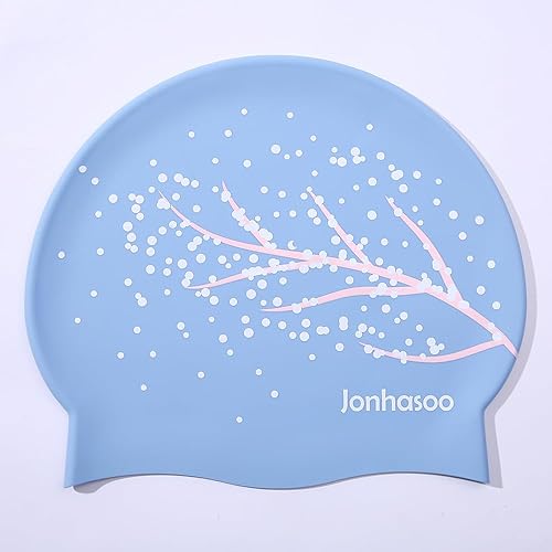Miniatura 8 de Jonhosoo - Gorro de natación de silicona para mujer, impermeable, largo, con estampado de flores