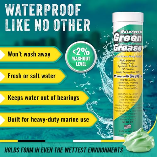 Image of Ultra Heavy Duty Green Grease Tube (14oz, 10 Pack) for Grease Gun - NLGI 2 Lithium, High Temp Waterproof Marine Grade, Rust Resistant Wheel Bearing Lubricant for Auto, Farm & Home Use - American Made.