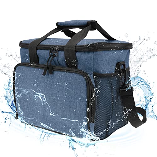 15L Bolsa de Enfriamiento,Bolsa Isotermica de Almuerzo Nevera para Alimentos Frutas Porta de Comida con Forro Plástico Aislamiento Térmico,Genial para Playa,Picnic,Camping,Barbacoa,Gris (azul)