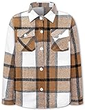 SANGTREE Boys Plaid Shacket Long Sleeve Button Down Flannel Shirt Jacket, Khaki Plaid, 7-8 Years = Tag 140