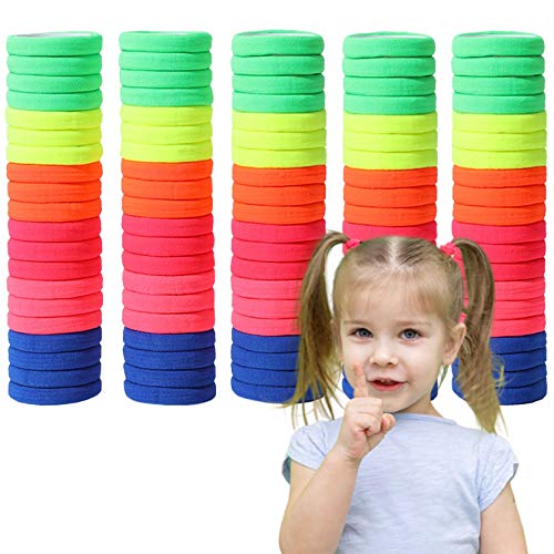 Anguipie 100PCS Hair Ties for Kids, Multicolored Soft Scrunchies, Seamless Cotton Hair Bands for Girls, (6 Colors)