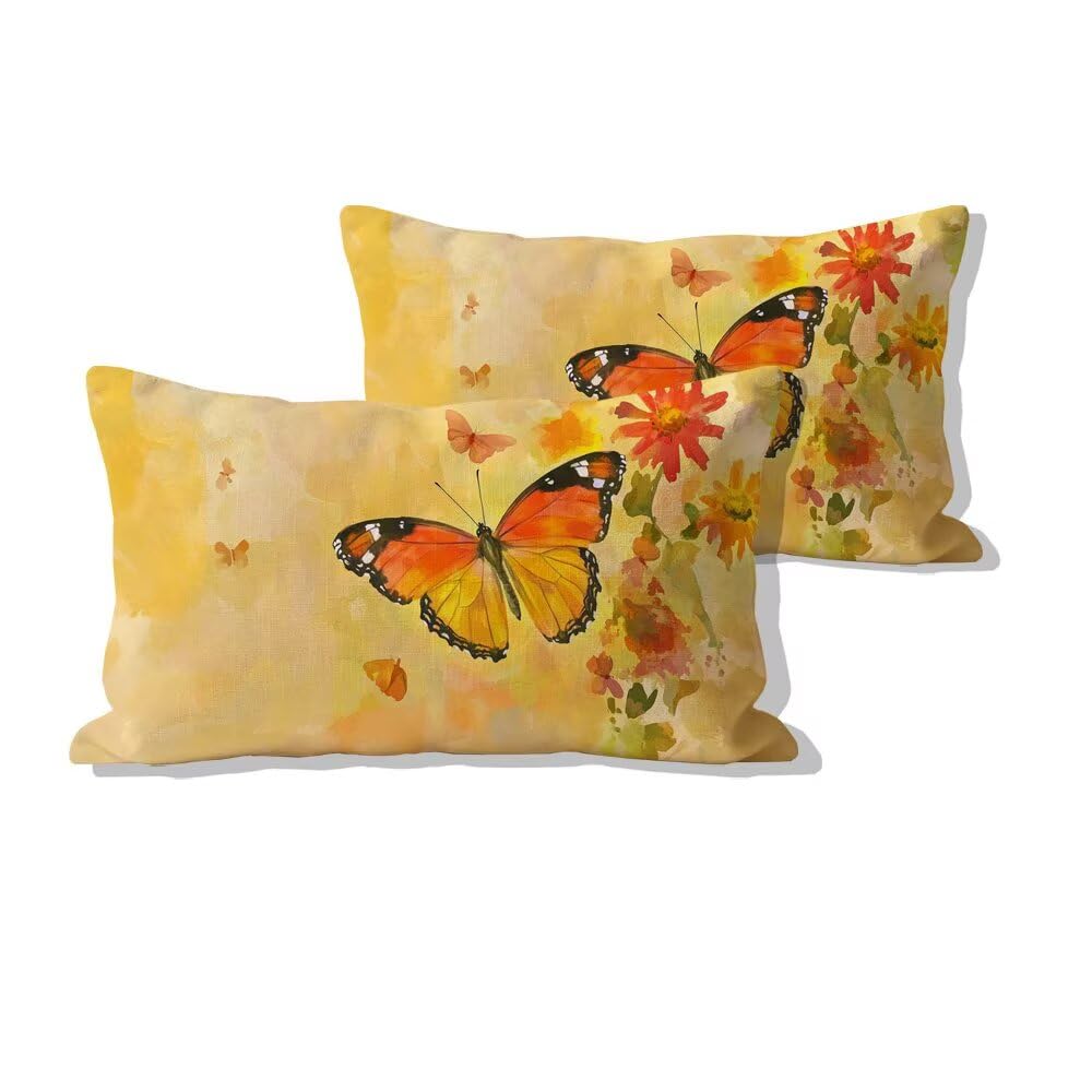Taie d'oreiller 40x80cm lot de 2 en lin doux avec motif papillon et fermeture invisible