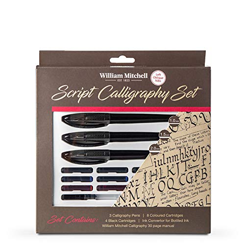 Calligraphy Pen Set - Complete 3 Pen 17-piece Script Calligraphy gift set by William Mitchell â— Free-flowing pens designed for right-handed writers â— Suitable for all levels