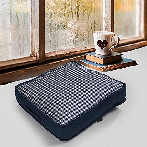 Image of COOZLY 18 Inches X 18 Inches Chairpad /Seat Cushion with Elastic Straps - Cotton Printed Design Tuf Fibre Filling | Seat Cushion (Gingham)
