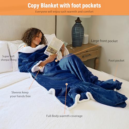 Image of Catalonia Sherpa Wearable Blanket with Sleeves & Foot Pocket for Adults