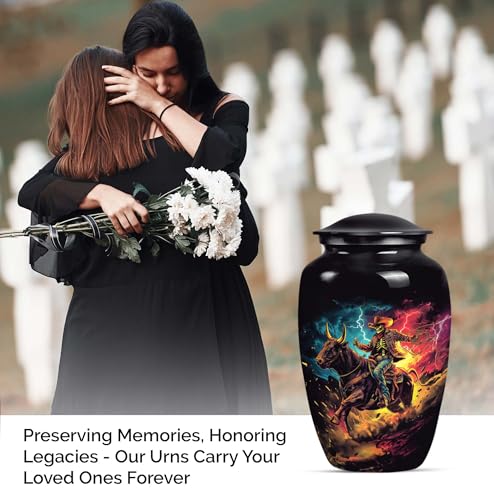 Image of Personalized Cowboy - Ashes Urns Human Remains - Decorative Urn - 10 Inch - Large With Velvet Bag - Funeral Urn For Mom & Dad - Burial Urns - Human Cremation Urn - Unique Urn For Human Ashes