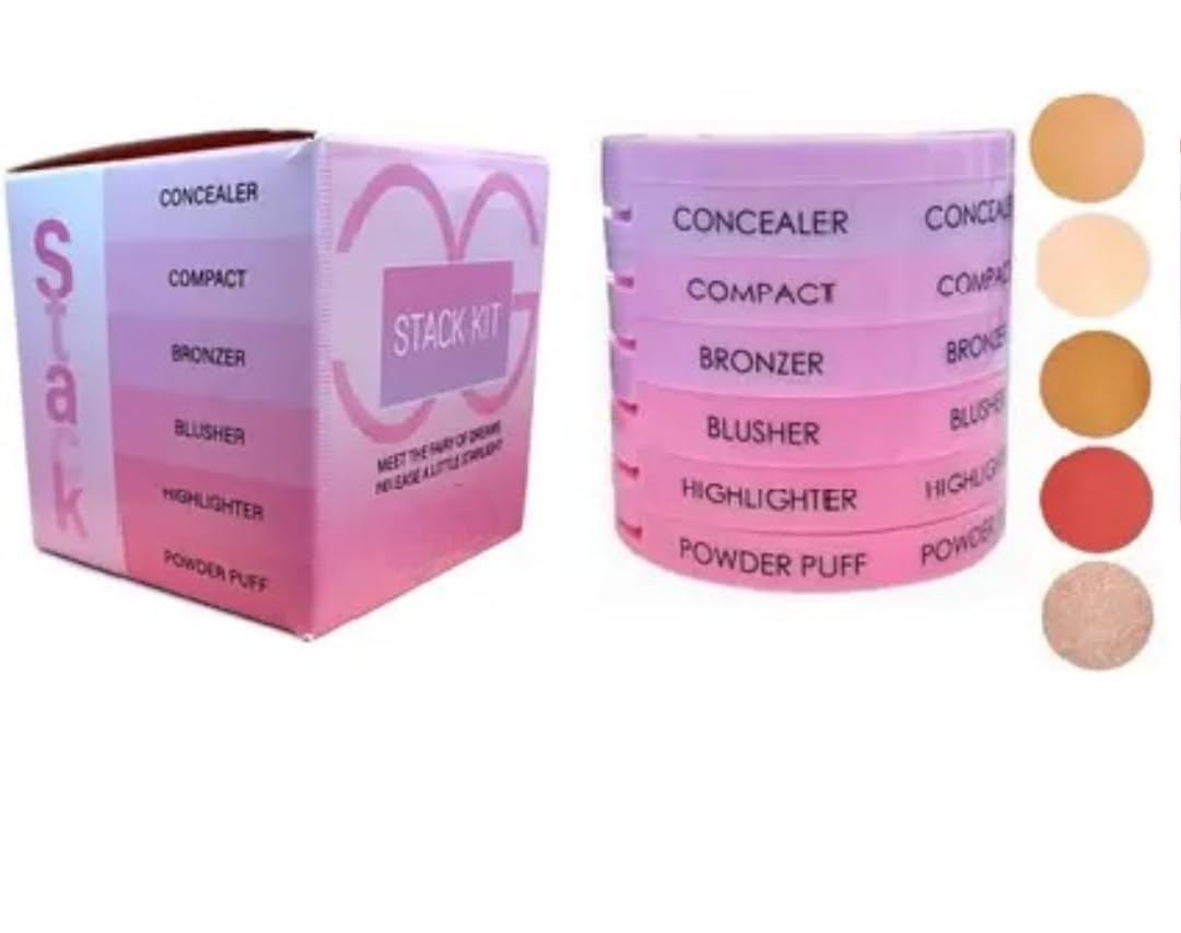 5 in 1 Makeup Stack (HIghlighter,Blusher, Bronzer, Concealer & Powder puff) All in 1 Quick and Easy To Use Makeup Kit