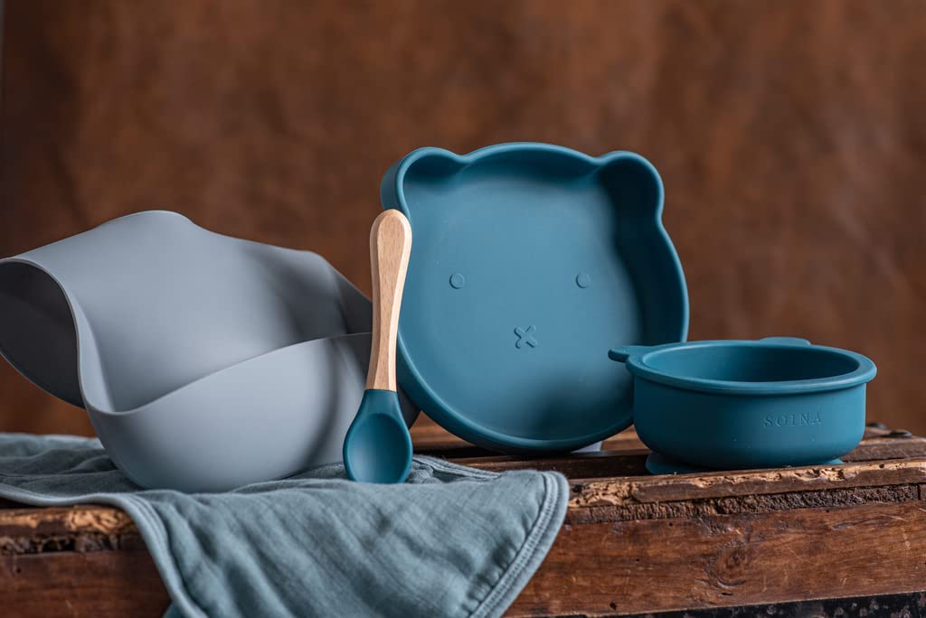 Coffret cadeau premier repas (bleu nuit/gris perle/bleu paon)