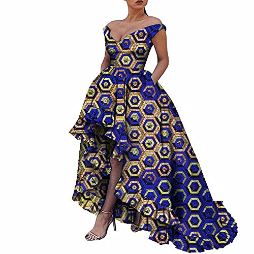 iooiooi African Dresses for Women Party Robe Plus Size Print Dashiki Dinner Dress