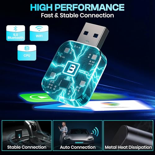 Image of BASSOHOLIC CAA02 2-in-1 Wired to Wireless Adapter for Android Auto & CarPlay | Convert OEM Wired to Wireless | Bluetooth & WiFi | Auto Reconnect | Plug & Play | 1 Year Warranty