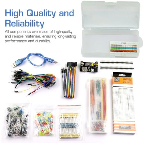 Image of Serplex 480Pcs Electronics Component Fun Kit with Jumper Wire, Power Supply Module, Precision Potentiometer, 830 tie-Points Breadboard Upgraded Electronics Fun Kit Compatible with STM32, Raspberry Pi