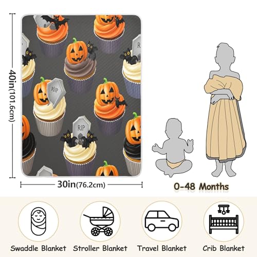 Burbuja Halloween Themed Cupcakes Baby Blanket for Boys Girls, Nursery Soft Warm Swaddling Receiving Baby Blankets, 30x40 in Toddler Blanket3