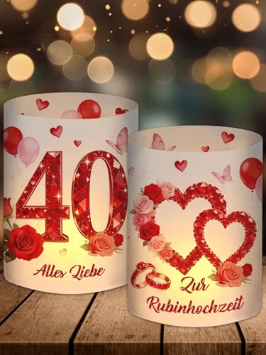 12 Windlicht Tischdeko Rubinhochzeit Deko Rubinhochzeit Geschenke 40 Hochzeitstag Rubin Herzen Deko Geeignet für Teelichter oder Kerzen