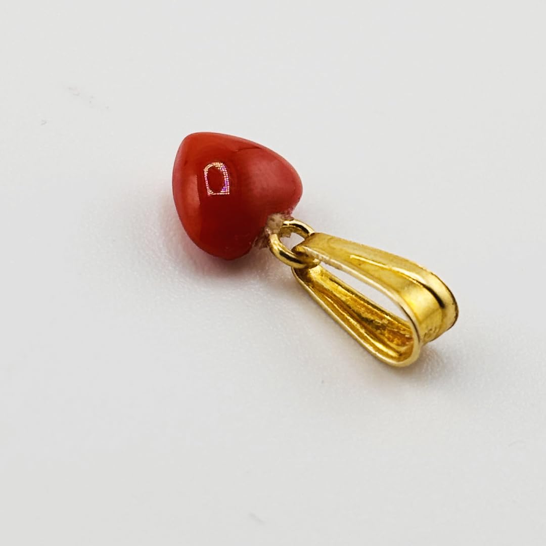 Ciondolo Cuore Donna in Corallo Rosso Naturale con Catena veneziana in Argento 925 Dorato cm 45 – Gioiello unico Made in Italy – Idea Regalo Elegante