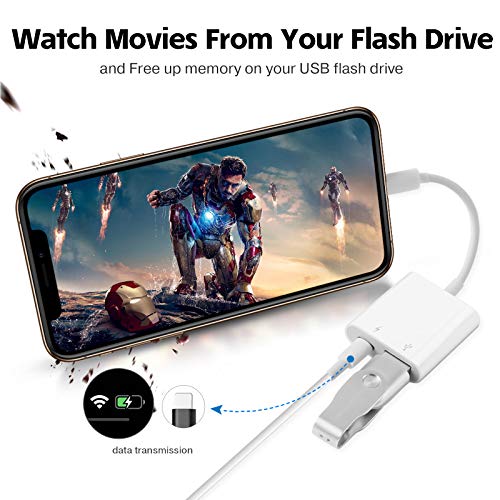 USB Camera Adapter, USB Female OTG Adapter Compatible with iPhone/iPad, Portable USB Adapter for iPhone with Charging Port, iPad to USB Adapter No Application,Support card reader Plug and Play (White)