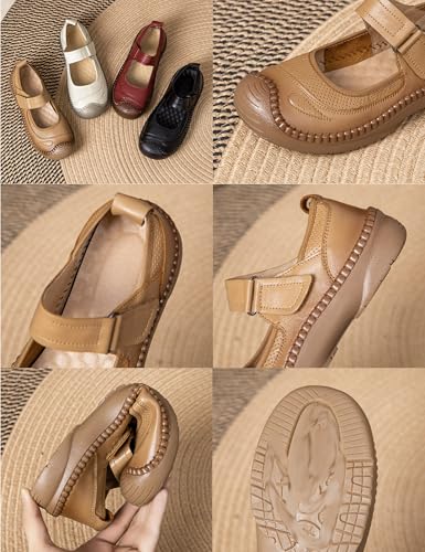 Women's Leather Arch Support Mary Jane Shoes,Vintage Comfort Round Toe Non-Slip Soft Sole Casual Dress Walking Flats2