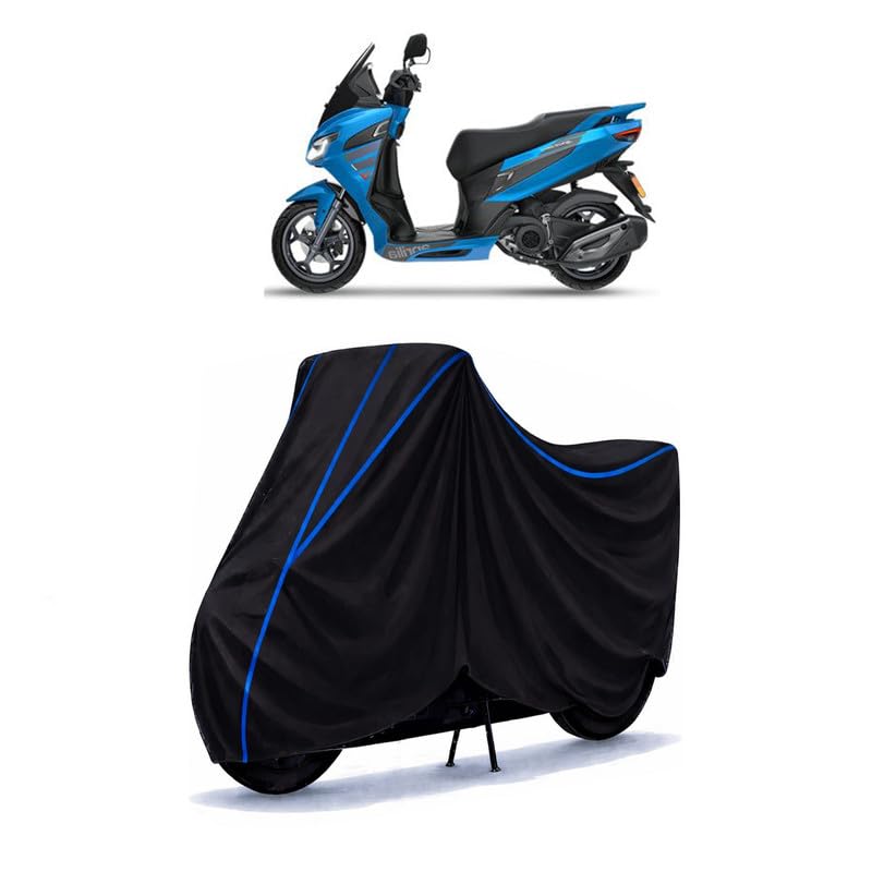 Image of Scooty Cover Water Resistant for SXR 160 BS6 | Universal Scooter & Bike Cover | Heavy Duty UV Dust, Rain & Scratch Protection | Elastic Fit All Weather Indoor Outdoor | Black with Blue Piping