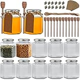 Woaiwo-q 16 oz Hexagon Glass Honey Jars, Hexagon Glass Jars with Silver Lids,Wooden Honey Sticks,Silver Bee Pendants,Big Tags,15m Jute Twine -Mason Jars for Wedding Favors,Foods.(Silver Lids,12Pcs)…