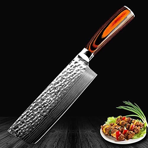 Ybqy Couteau de Chef Chinois Japonais Damas Laser Motif Main Couteau de Cuisine Couper la Viande Nakiri Gyuto Couteau de Boucher antiadhésif
