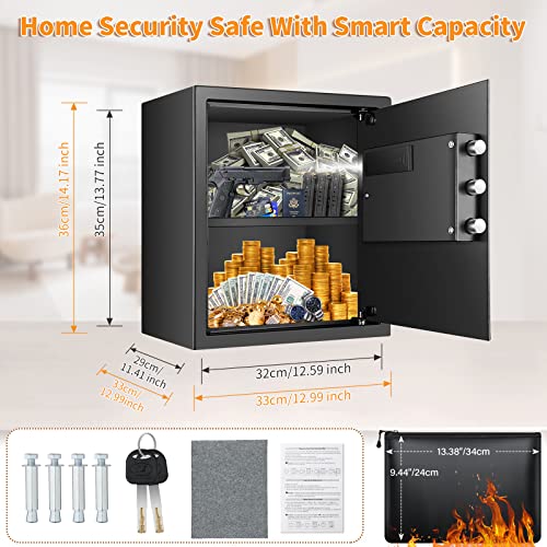 1.5 Cubic Home Safe Fireproof Waterproof With Fireproof Document Bag, Digital Fireproof Safe With Removable Shelf & Combination Lock, Personal Security Safe Box For Money Firearm Medicine A4 Document #TOP4