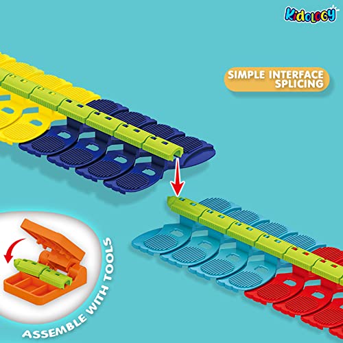 Image of Kidology Dinosaur Car Race Tracks Toy for Kids | Color-Variable Race Track Toy with Light Flexible Track | Flexible Track Creative Gravity Free Racer Track Sets for Kids, Construction Toy (135 pc)