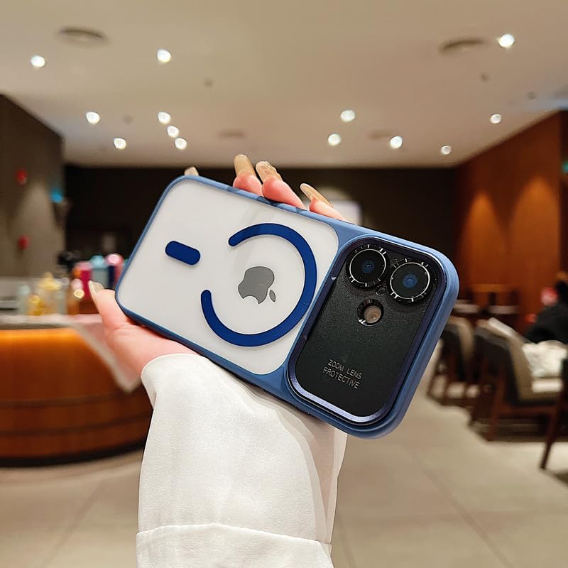 Image of LuxuryKase Magnetic Clear Case for iPhone 16 | MagSafe Compatible | Slim Protective Cover | Shockproof Bumper | Anti Yellow Transparent Back | Camera Guard Design - Blue