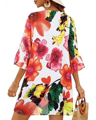 Image of Womens Kimono Summer Puff Sleeve Cardigan Casual Beach Cover Ups Swimwear