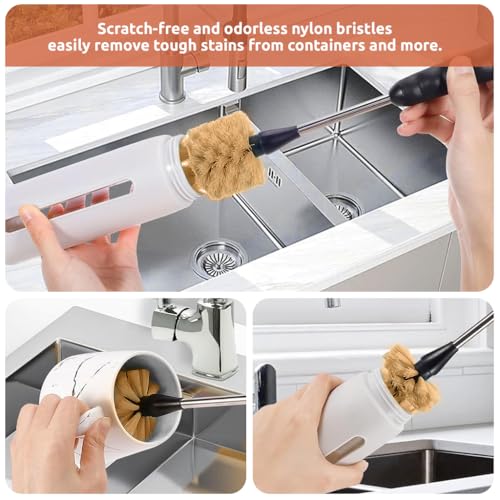 Image of HASTHIP 3 Pcs Bottle Cleaning Brush Set with Lid Cup Brush & Straw Cleaner