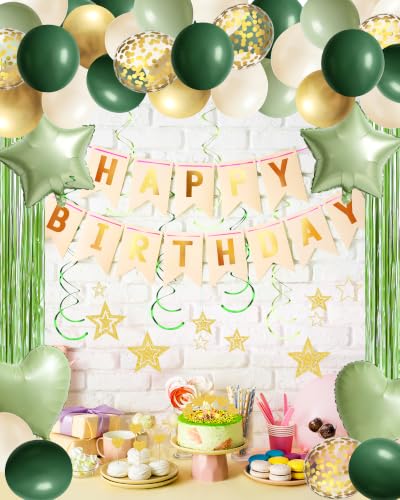 Image of Sage Green Happy Birthday Party Decorations with Banner Balloons for Women