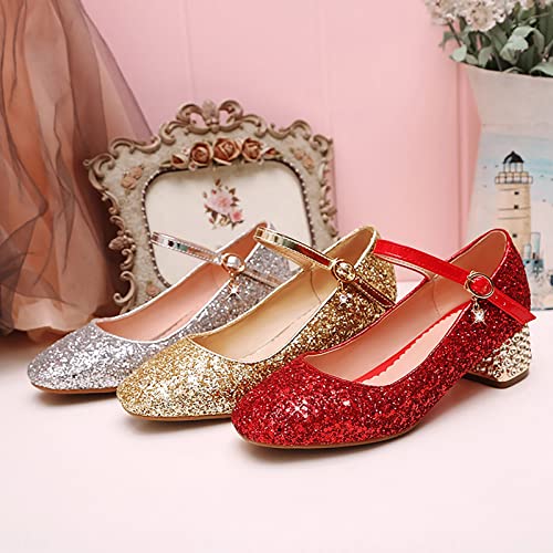 Children Girl Casual Shiny 4.5cm High Heel Shoes Closed Toe Hook And Loop Buckle Party Wedding Princess Girl Sandals2