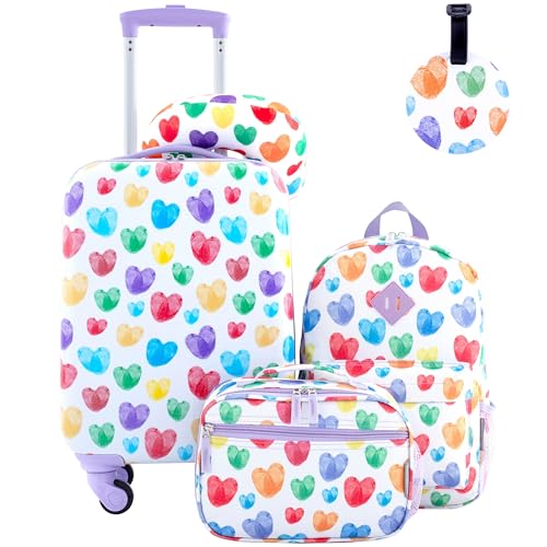 Travelers Club Girls' 5 Piece Kids Luggage Travel Set, Thumbprint Heart, 5-Piece Set, Kids' 5 Piece Luggage Set