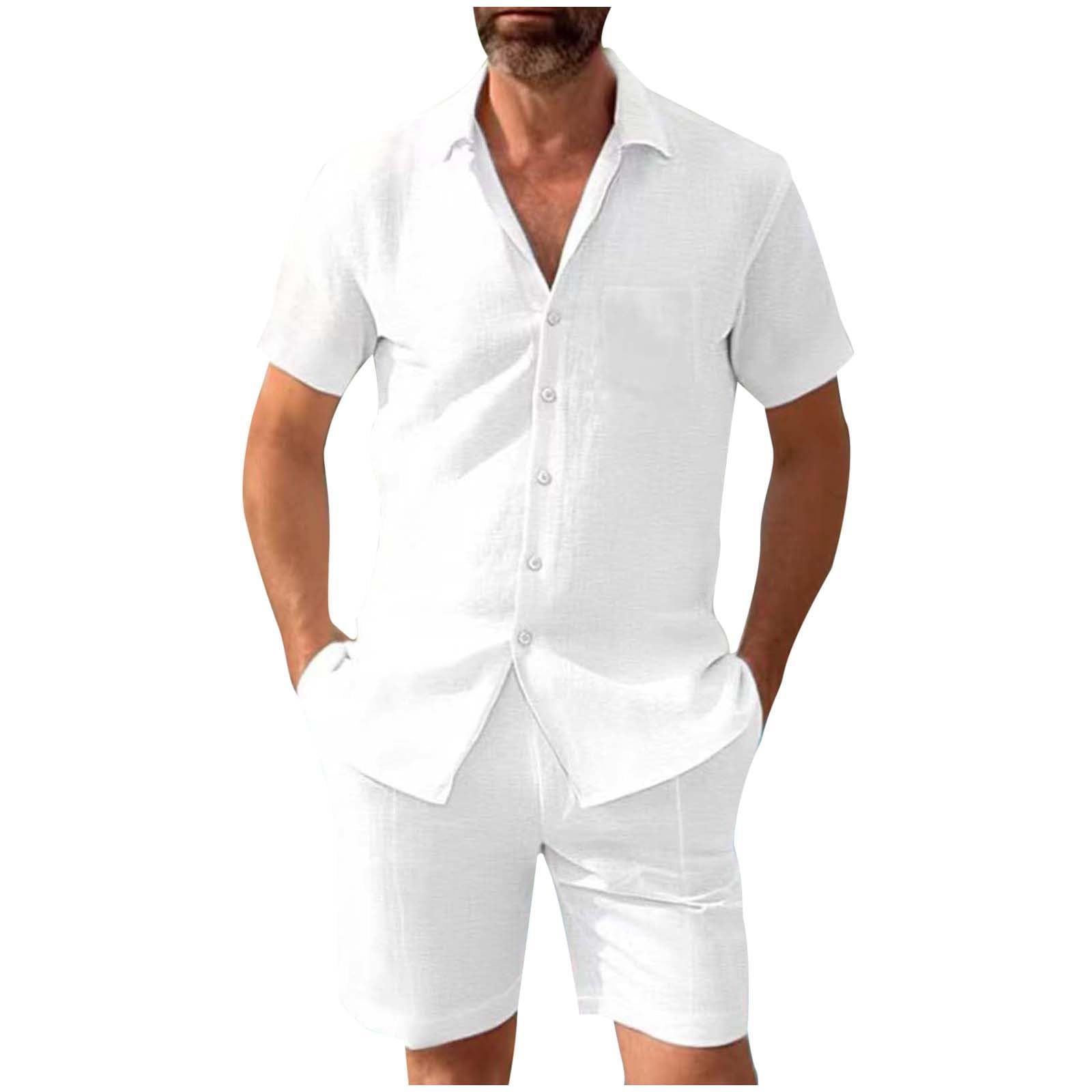 Ensemble en lin homme manches courtes été léger décontracté chic - 6