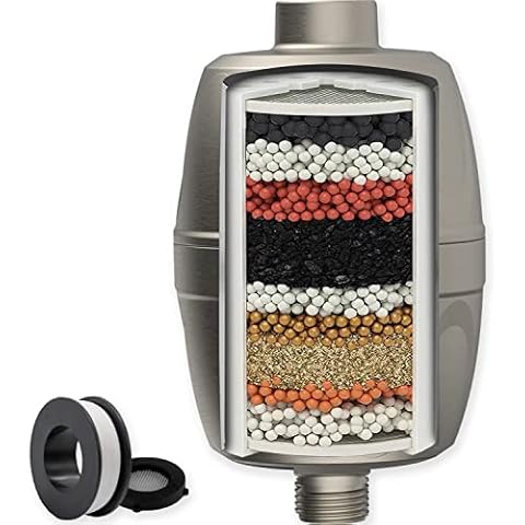 Aqua Elegante 16-Stage Shower Filter - Universal Showerhead Water Filters To Remove Chlorine + Hard Minerals - Bath Purifier And Best Filtered Softener System With Activated Charcoal - Brushed Nickel Cover