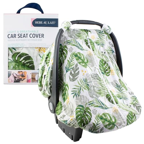 Image of Bebe au Lait Classic Muslin Car Seat Cover -Perfect Baby Car Seat Covers for Babies, Car Seat Canopy, Unisex Baby Car Seat Cover- Easy Snap Straps, Fully Zippered Opening, Breathable- Green