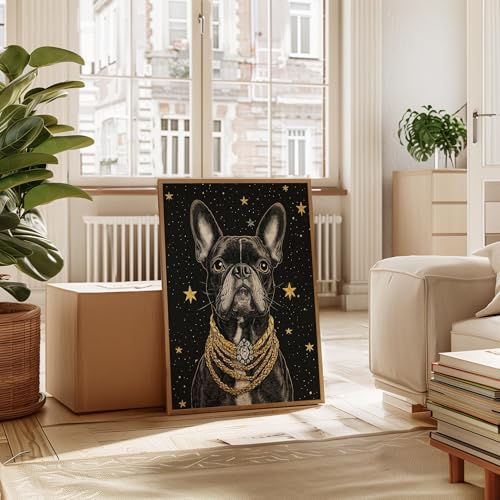Image of aj decor Boston Terrier Pimp Wall Art Print Poster, Dog Pet Lover Picture Painting Artwork Bedroom Living Room Office Dining Room 150D (Boston Terrier Pimp, 11 inch W x 14 inch L, Wood Frame)