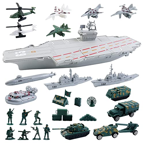 deAO Porte Avions, Maquette de Bateau Militaires Cuirassés Jouets avec VéHicules Militaires, HéLicoptères et Navires, Igurines Militaires, Set Militaire...