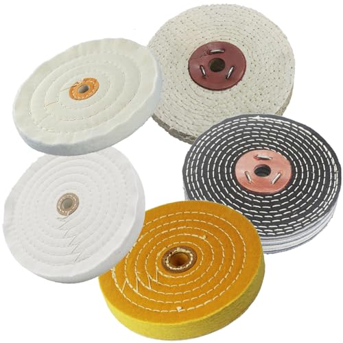 ๐๐๐๐๐๐๐ 5 Pcs 6\" Assorted Buffing Wheels, 5/8 Inch Arbor Hole Abrasive Polishing Wheel for Bench Grinder/Die Grinder (Denim/Rigid Sisal/Cotton/Soft Muslin)