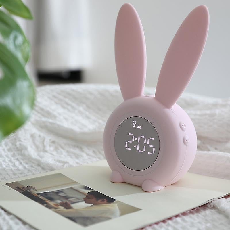 Reloj despertador infantil con diseño de conejo, reloj despertador creativo para mesita de noche, función de repetición, control de tiempo, 1 unidad