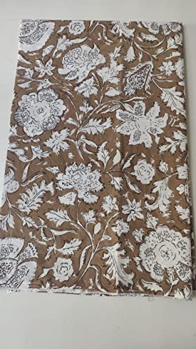 Image of Floral Printed Cotton Fabric Cloth Hand Block Print Fabric Women Material Running Jaipuri Hand Block Printed Women Dress Material Kurtis Natural 44 inch Inches Width 2.5 Meter (Pattern 6)