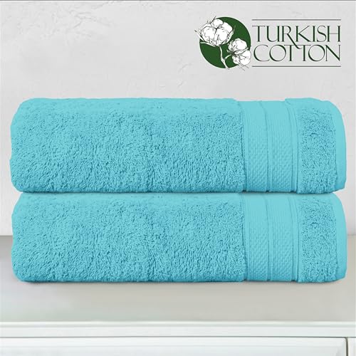 Image of Elegant Comfort Three Line Popcorn Towel Set for Bathroom 27 x 54 inches, Premium Hotel Quality 2-Pack Bath Towels, 100% Turkish Cotton, Soft and Durable, Quick Dry and Highly Absorbent, Aqua